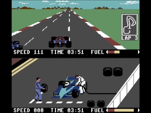 Gameplay of Pitstop II for Commodore 64
